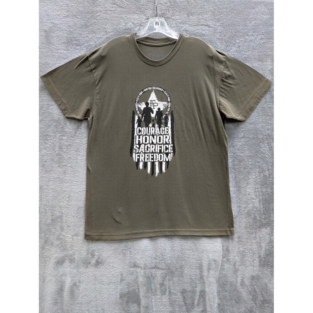 Military Patriotic Graphic T-Shirt Mens Large Olive Green‎ Salute To Our Heroes